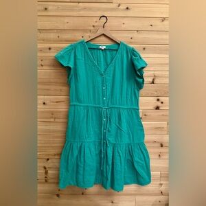 Dylan Size Medium Tiered Cotton Green Drawstring Waistband Flutter Sleeve Dress